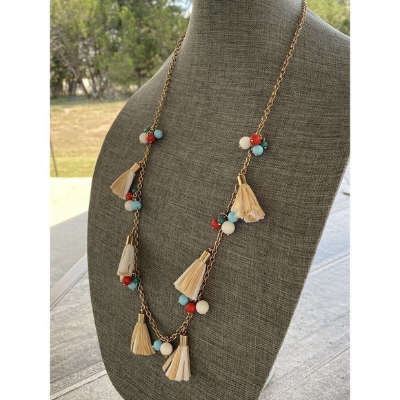 Talbots Necklace Jewelry Beaded Tussles Gold Tone 30” - Picture 3 of 10